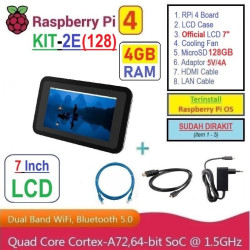 KIT-2E(128)  Raspberry Pi 4 (4GB RAM) KIT LCD 7 Inch Storage 128GB - Complete SET SIAP PAKAI